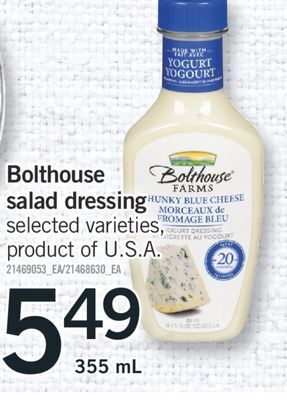 Fortinos Bolthouse salad dressing, 355 ml offer
