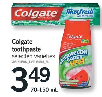 Fortinos Colgate toothpaste, 70-150 ml offer