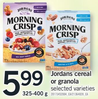 Fortinos Jordans cereal or granola, 325-400 g offer