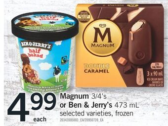 Fortinos Magnum, 3/4' s or ben & jerry's, 473 ml offer