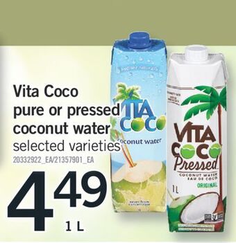 Fortinos Vita coco pure or pressed coconut water,1 l offer