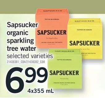 Fortinos Sapsucker organic sparkling tree water, 4x355 ml offer