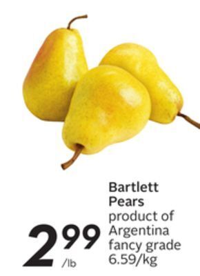 Sobeys Bartlett pears offer