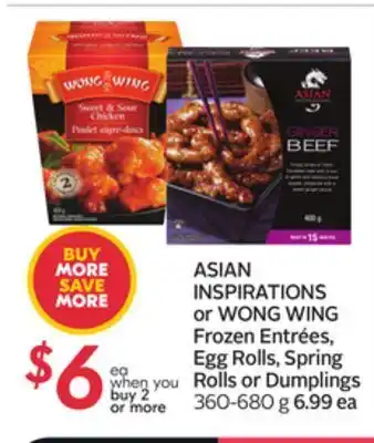 Sobeys Asian inspirations or wong wing frozen entrées, egg rolls, spring rolls or dumplings offer