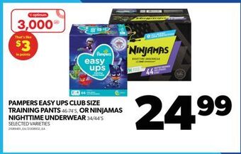 Real Canadian Superstore Pampers easy ups club size training pants, 46-74's, or ninjamas nighttime underwear, 34/44's offer