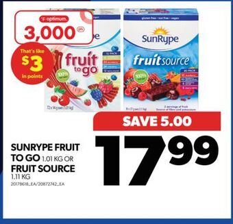 Real Canadian Superstore Sunrype fruit to go, 1.01 kg or fruit source, 1.11 kg offer