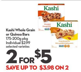 Longo's Kashi whole grain or quinoa bars offer