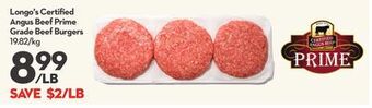 Longo's Longo's certified angus beef prime grade beef burgers offer