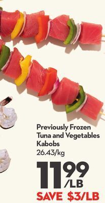 Longo's Previously frozen tuna and vegetables kabobs offer