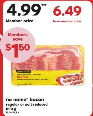 Independent Grocer No name® bacon, 500 g offer