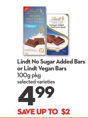 Longo's Lindt no sugar added bars or lindt vegan bars offer
