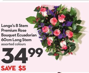 Longo's Longo's 8 stem premium rose bouquet ecuadorian 60cm long stem offer