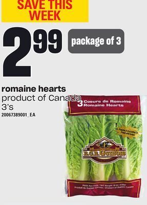 Independent Grocer Romaine hearts, 3's offer