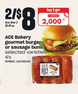 Independent Grocer Ace bakery gourmet burger or sausage buns, 4's offer