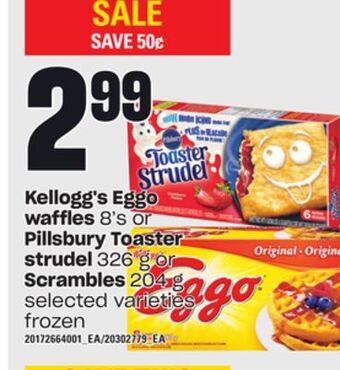 Independent Grocer Kellogg's eggo waffles, 8's or pillsbury toaster strudel, 326 g or scrambles, 204 g offer