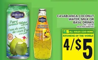 Food Basics Casablanca coconut water, milk or basil drinks offer