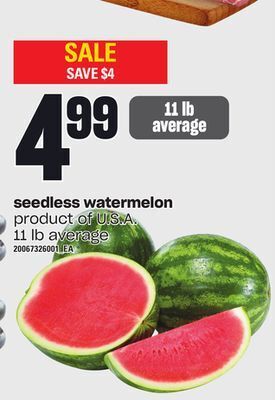 Loblaws Seedless watermelon, 11 lb average offer