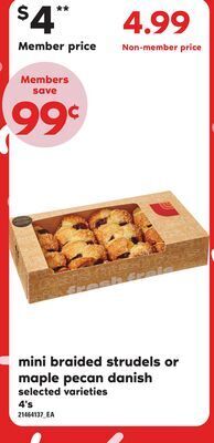 Loblaws Mini braided strudels or maple pecan danish, 4's offer