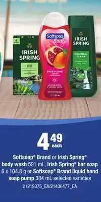 Loblaws Softsoap® brand or irish spring® body wash, 591 ml, irish spring® bar soap, 6 x 104.8 g or softsoap® brand liquid hand soap p offer