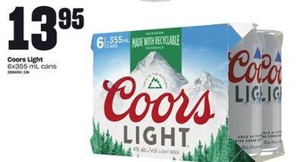 Loblaws Coors light, 6x355 ml cans offer