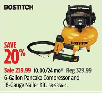 Canadian Tire Bostitch 6-gallon pancake compressor and 18-gauge nailer kit offer