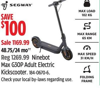Canadian Tire Segway ninebot max g30p adult electric kickscooter offer