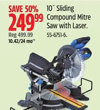 Canadian Tire Mastercraft 10 sliding compound mitre saw with laser offer