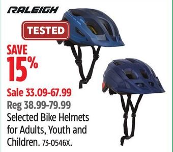 Canadian Tire Raleigh selected bike helmets for adults, youth and children offer