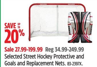 Canadian Tire Selected street hockey protective and goals and replacement nets offer