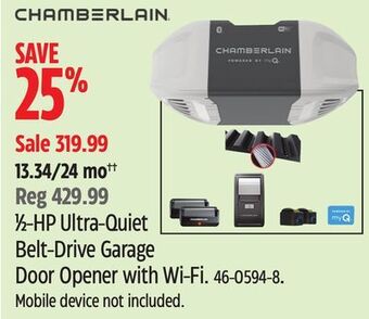 Canadian Tire Chamberlain 1⁄2-hp ultra-quiet belt-drive garage door opener with wi-fi offer