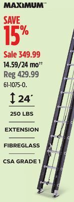 Canadian Tire Maximum grade 1 fiberglass extension ladder, 250-lb, 24-ft offer