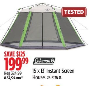 Canadian Tire Coleman 15 x 13' instant screen house offer