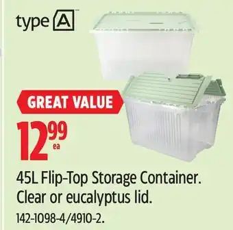 Canadian Tire Type a 45l flip-top storage container offer