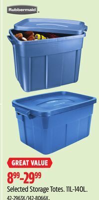 Canadian Tire Rubbermaid selected storage totes offer