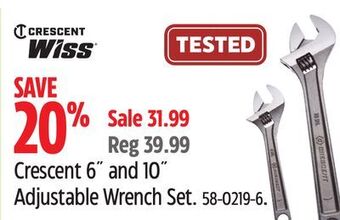 Canadian Tire Crescent 6 and 10 adjustable wrench set offer