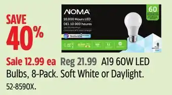 Canadian Tire Noma a19 60w led bulbs, 8-pack offer
