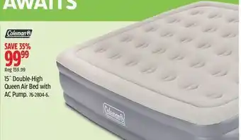 Canadian Tire Coleman 15 double-high queen air bed with ac pump offer