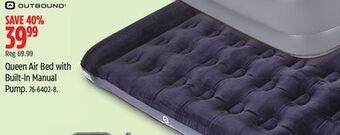 Canadian Tire Outbound queen air bed with built-in manual pump offer