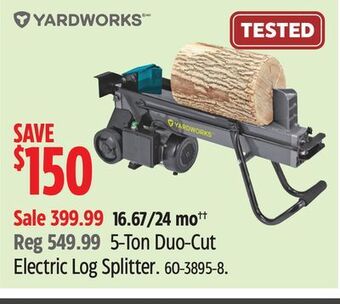 Canadian Tire Yardworks 5-ton duo-cut electric log splitter offer