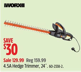 Canadian Tire Worx 4.5a hedge trimmer, 24 offer