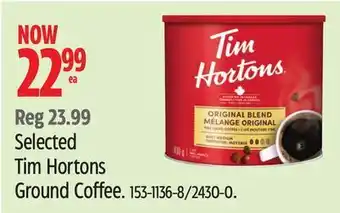 Canadian Tire Selected tim hortons ground coffee offer
