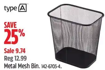 Canadian Tire Type a metal mesh bin offer