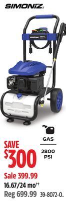Canadian Tire Simoniz 2800 psi 2.3 gpm 170cc engine cold water wheeled gas pressure washer offer