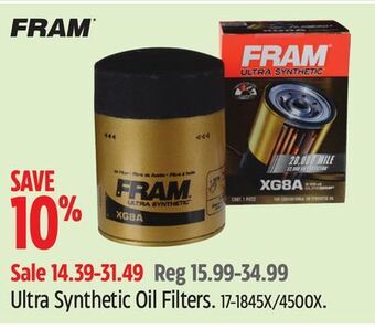 Canadian Tire Fram ultrasynthetic oil filters offer