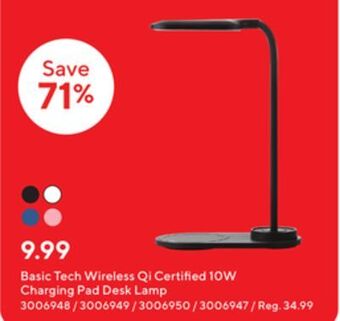 Staples Basic tech wireless qi certified 10w charging pad desk lamp offer