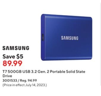 Staples Samsung t7 500gb usb 3.2 gen. 2 portable solid state drive offer