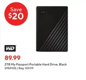 Staples Wd 2tb my passport portable hard drive- black offer