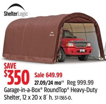 Canadian Tire Shelterlogic garage-in-a-box roundtop heavy-duty shelter, 12 x 20 x 8´ h offer