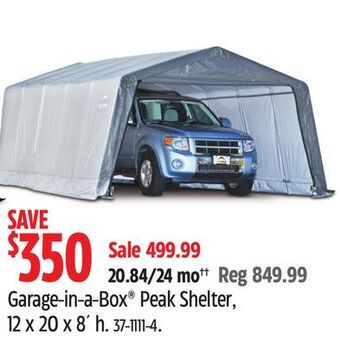 Canadian Tire Shelterlogic garage-in-a-box peak shelter, 12 x 20 x 8' h offer