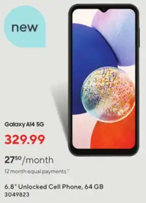 Staples Samsung galaxy a14 5g 6.8 unlocked cell phone 64 gb offer